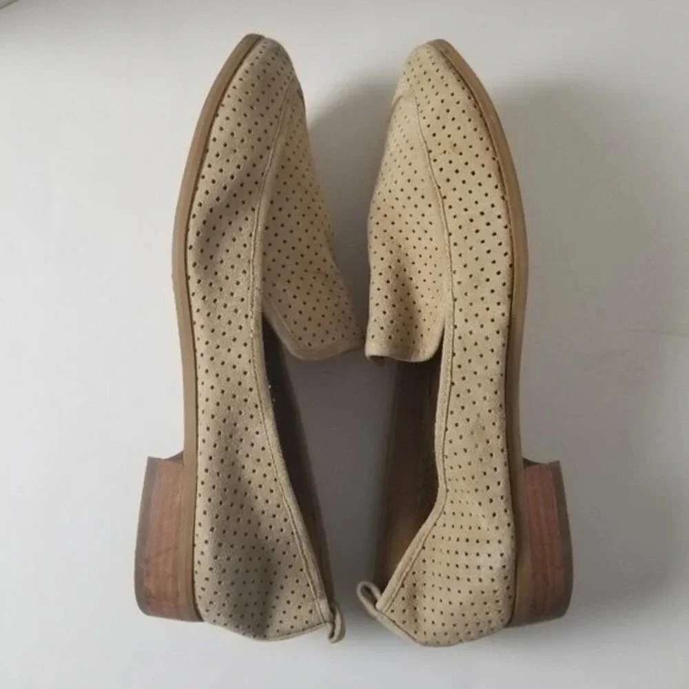 Susina Women's Beige Kellan Soft Suede Perforated Almond Toe Loafers‎